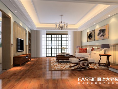 起居室较客厅空间平和，选材上也取舒适、柔性、温馨的
