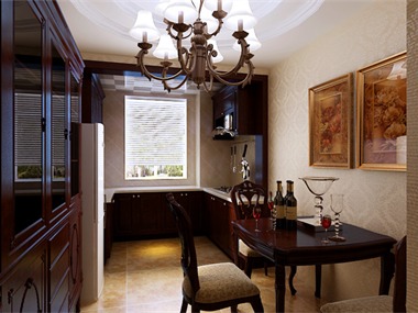 整体以体现业主身份稳重的古典欧式家具为主色调，搭配