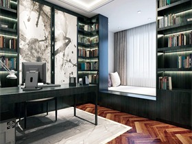 中式书房背景墙实景图