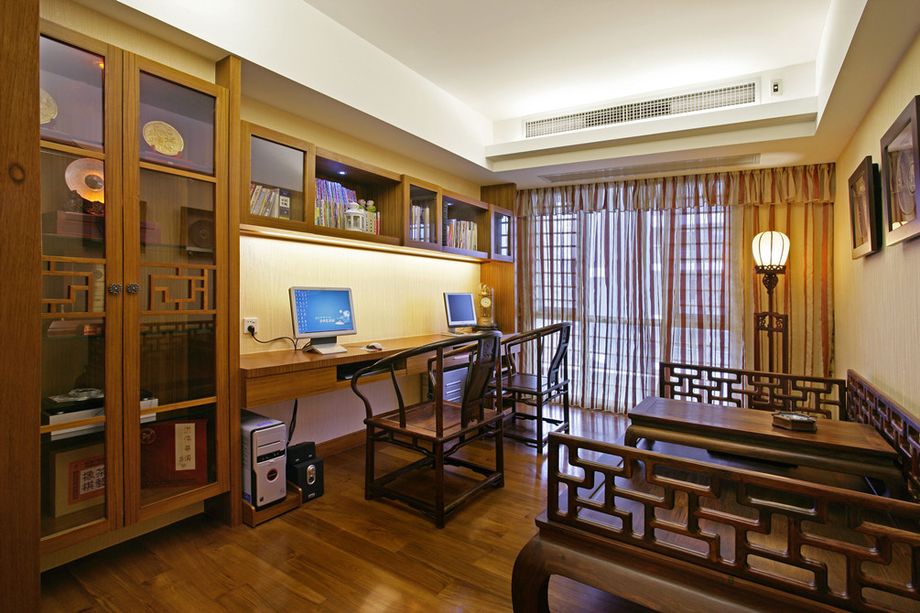 中式书房工作区效果图